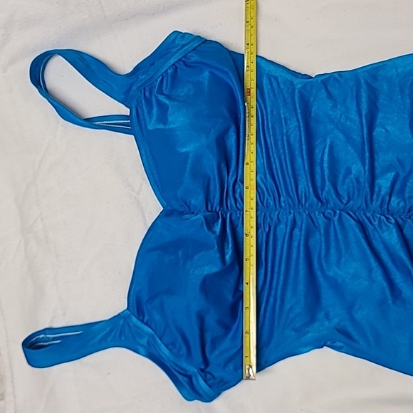 1980s Maxine of Hollywood Turquoise Blue One Piece Ruched Swimsuit Sz 14 - Picture 10 of 13